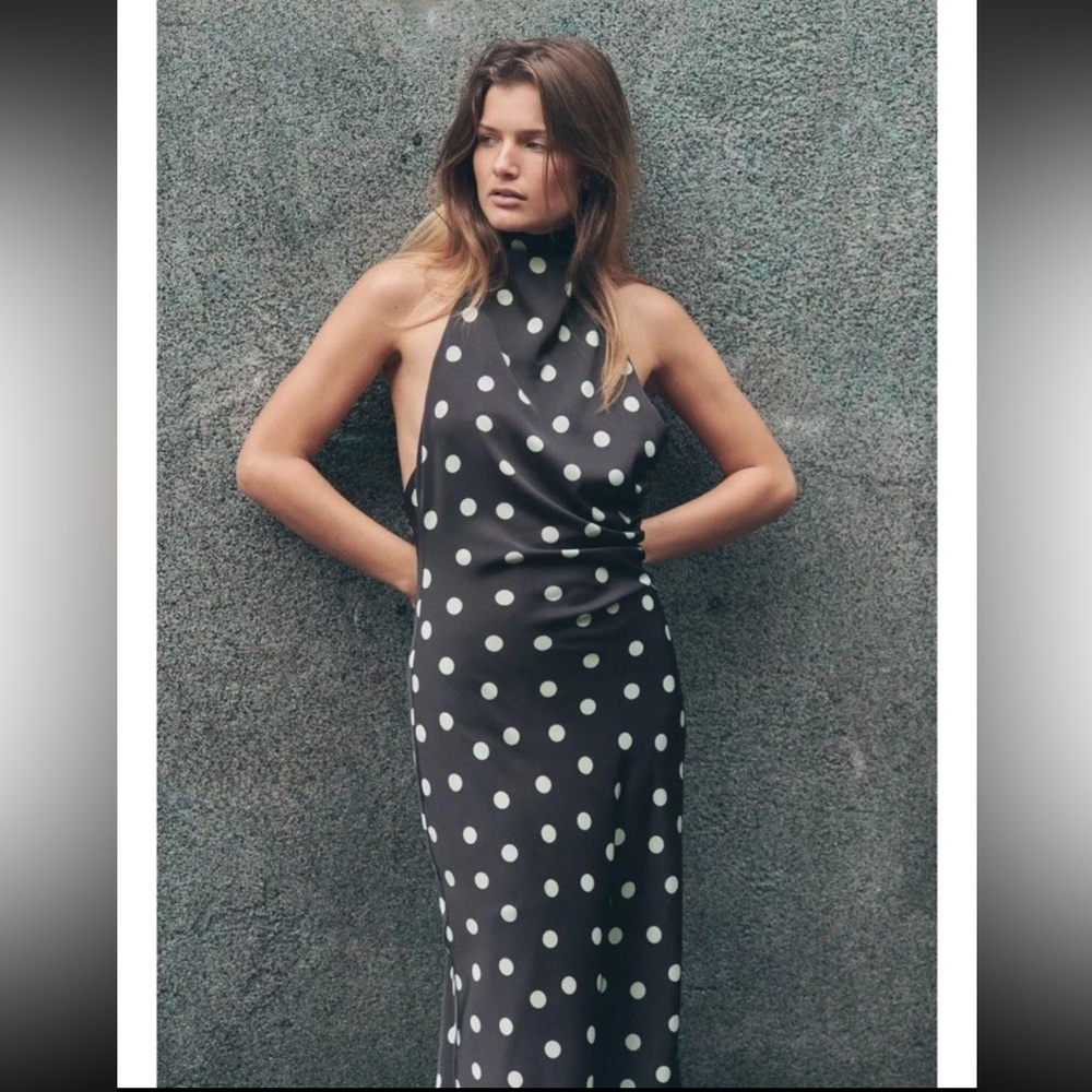 ZARA POLKA DOT SATIN MIDI DRESS - Picture 8 of 15